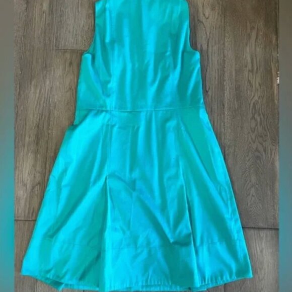 Akris Punto High Neck Zip Front Fit & Flare Dress in Teal size 12 - Picture 5 of 9